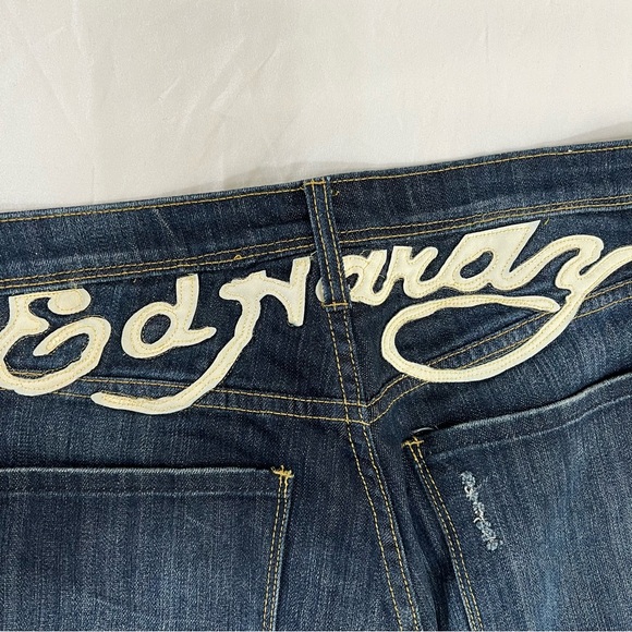 Ed Hardy Jeans Straight Leg Skull Rose Rhinestone Embroidered Painted Size 14 - Picture 8 of 14